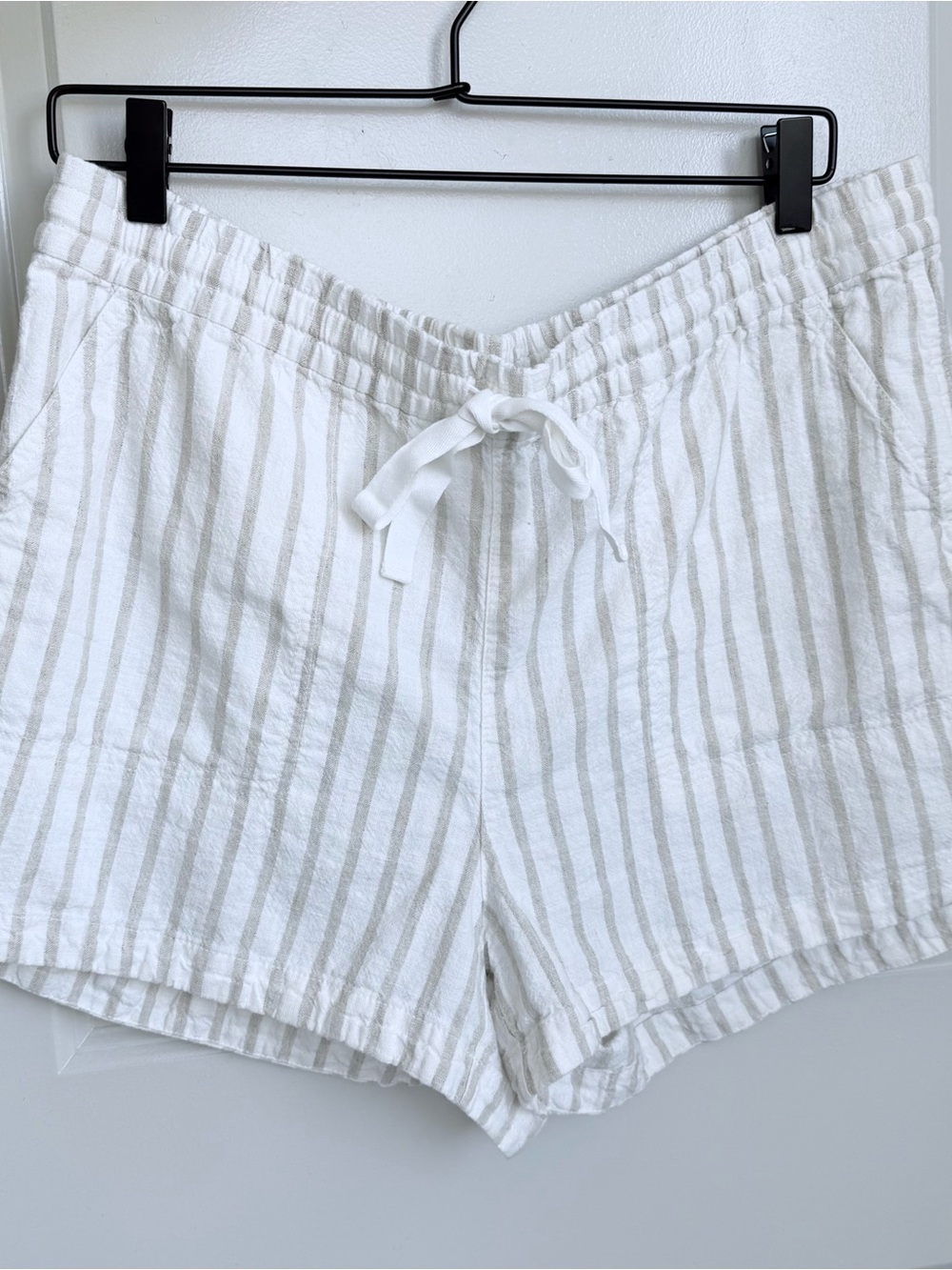 J. Crew White Linen Shorts with Light Tan Stripes